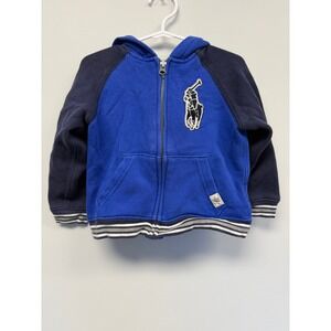Polo Ralph Lauren Boys 2T Big Pony Colorblock Full Zip Hoodie Blue Navy Fleece